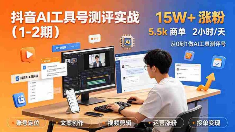 (19380期)抖音AI工具号测评实战(1-2期):单号涨粉15W+×商单5.5k×伙伴计划×普通人可复制,每天2小时长期可持续-有道网创