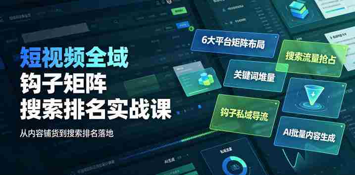 短视频全域钩子矩阵搜索排名实战课|6大平台矩阵布局、关键词堆量抢占搜索流量、钩子私域导流、AI批量内容生成-有道网创