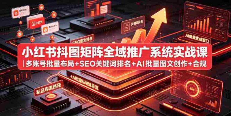 小红书抖图矩阵全域推广系统实战课|多账号批量布局+SEO关键词排名+AI批量图文创作+合规私域导流完整落地教程-有道网创