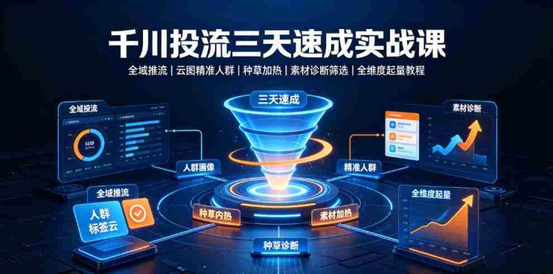 千川投流三天速成实战课|全域推流、云图精准人群、种草加热、素材诊断筛选全维度起量教程-有道网创
