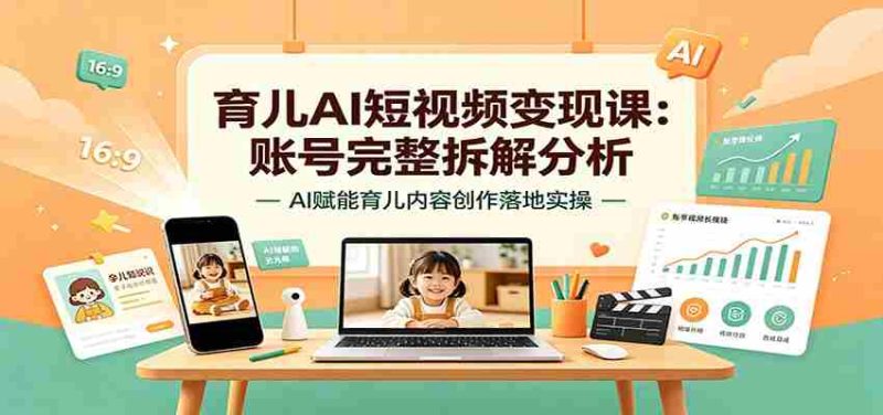 育儿AI短视频变现课:账号完整拆解分析,AI赋能育儿内容创作落地实操-有道网创