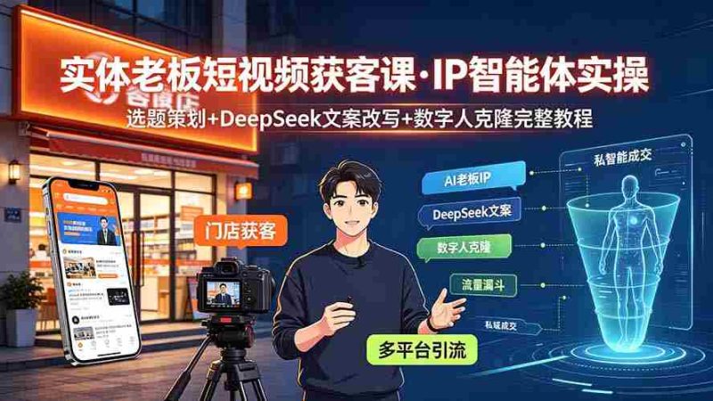 (19260期)实体老板短视频获客课·IP智能体实操|选题策划+DeepSeek文案改写+数字人克隆完整教程-有道网创