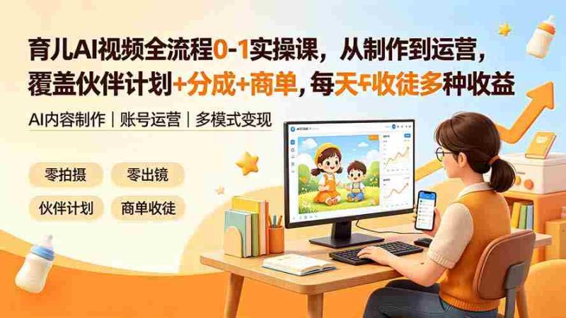(19236期)育儿AI视频全流程0-1实操课,从制作到运营,覆盖伙伴计划+分成+商单+收徒多种收益,每天500+收益-有道网创