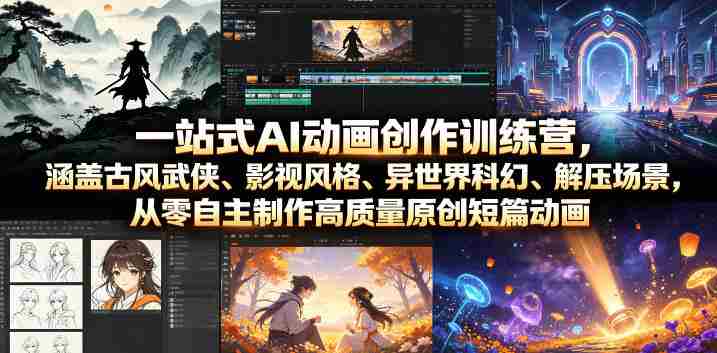 一站式AI动画创作训练营,涵盖古风武侠、影视风格、异世界科幻、解压场景,从零自主制作高质量原创短篇动画-有道网创