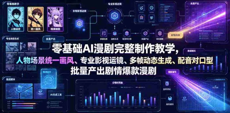 零基础AI漫剧完整制作教学,人物场景统一画风、专业影视运镜、多帧动态生成、配音对口型,批量产出剧情爆款漫剧-有道网创