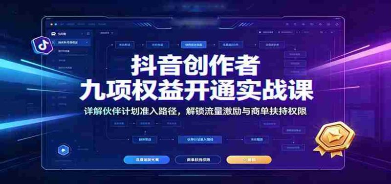 抖音创作者九项权益开通实战课:详解伙伴计划准入路径,解锁流量激励与商单扶持权限-有道网创