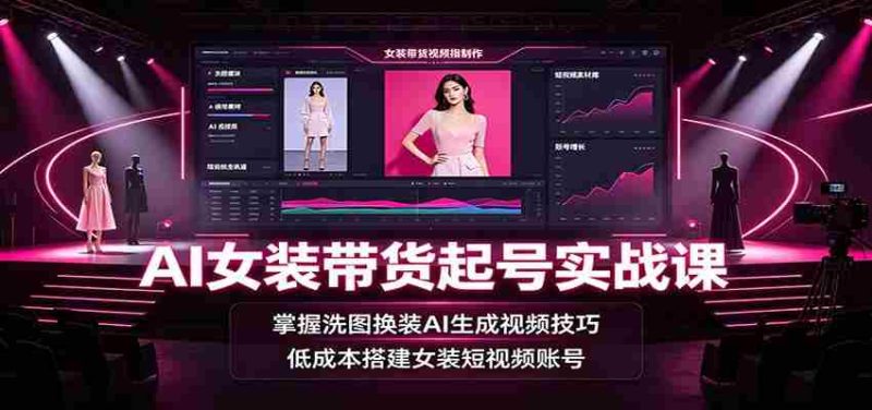 AI女装带货起号实战课:掌握洗图换装AI生成视频技巧,低成本搭建女装短视频账号-有道网创