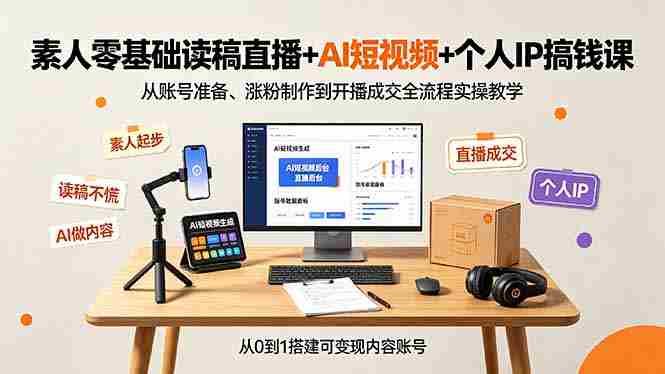 (19232期)素人零基础读稿直播+AI短视频+个人IP搞钱课,从账号准备、涨粉制作到开播成交全流程实操教学-有道网创