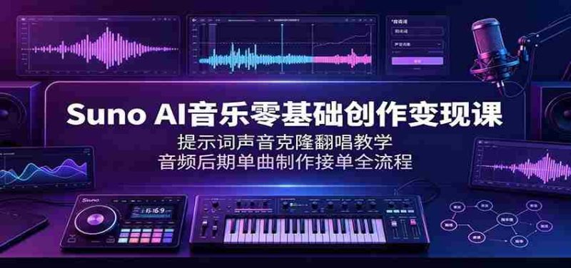Suno AI音乐零基础创作变现课:提示词声音克隆翻唱教学,音频后期单曲制作接单全流程-有道网创