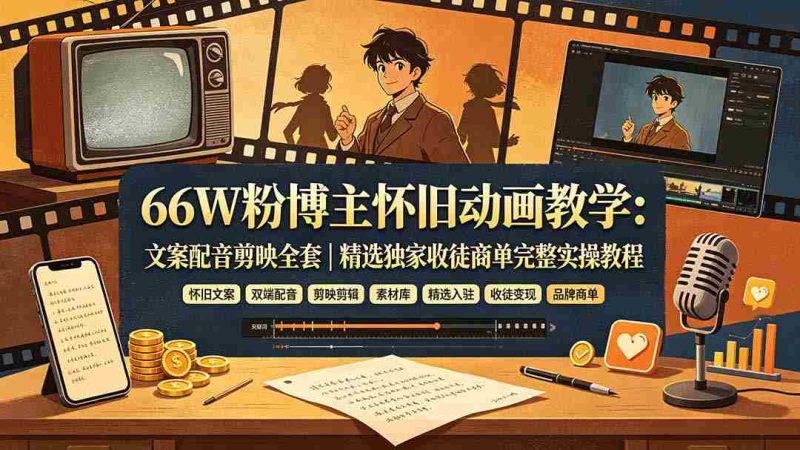 (19499期)66W粉博主怀旧动画教学:文案配音剪映全套|精选独家收徒商单完整实操教程-有道网创