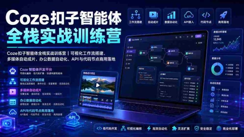 Coze扣子智能体全栈实战训练营|可视化工作流搭建、多媒体自动成片、办公数据自动化、API与代码节点商用落地-有道网创