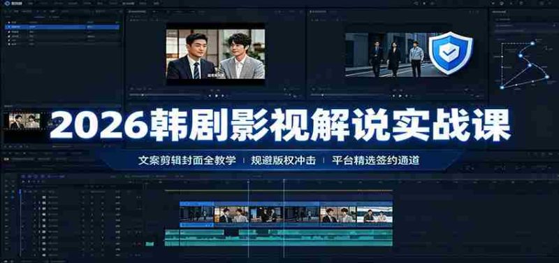 2026韩剧影视解说实战课:文案剪辑封面全教学,规避版权冲击平台精选签约通道-有道网创