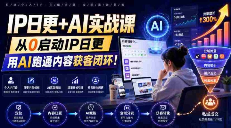 IP日更+AI实战课,从0启动IP日更,IP置顶视频制作+100条选题库搭建+10条日更规划,用AI跑通内容获客闭环!-有道网创