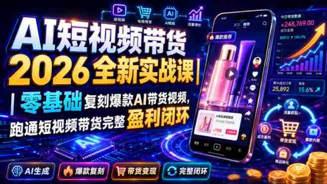 AI短视频带货2026全新实战课|零基础复刻爆款AI带货视频,跑通短视频带货完整盈利闭环-有道网创