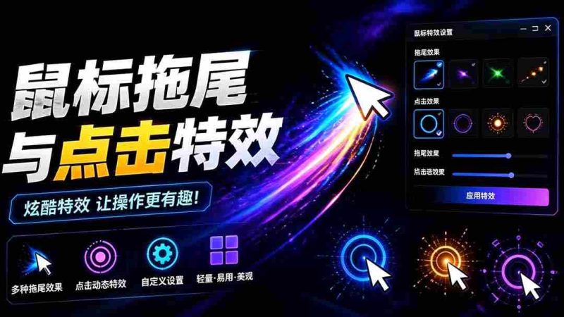 (19356期)Windows特效小工具!一键给你的鼠标添加拖尾与点击动态特效,吾爱出品,免费使用 Mouse Trail-有道网创