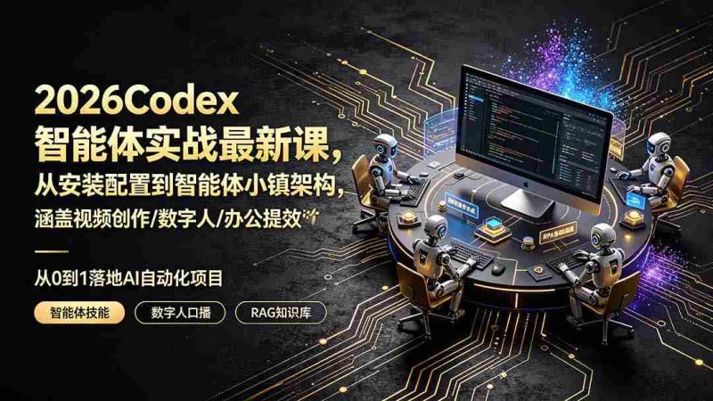 (19237期)2026Codex智能体实战最新课,从安装配置到智能体小镇架构,涵盖视频创作/数字人/办公提效全技能-有道网创