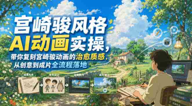 宫崎骏风格AI动画实操,带你复刻宫崎骏动画的治愈质感,从创意到成片全流程落地-有道网创