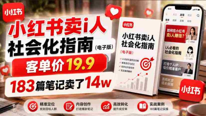 小红书卖I人社会化指南(电子版),客单价19.9,183篇笔记卖了14w!-有道网创