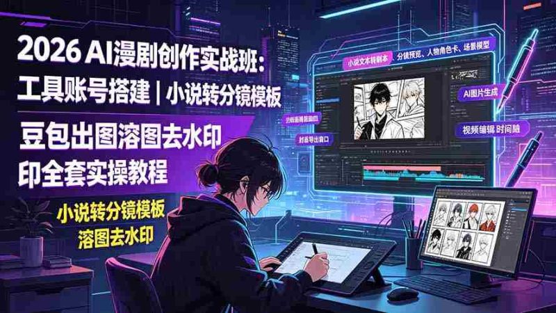 (19433期)2026AI漫剧创作实战班:工具账号搭建|小说转分镜模板|豆包出图溶图去水印全套实操教程-有道网创