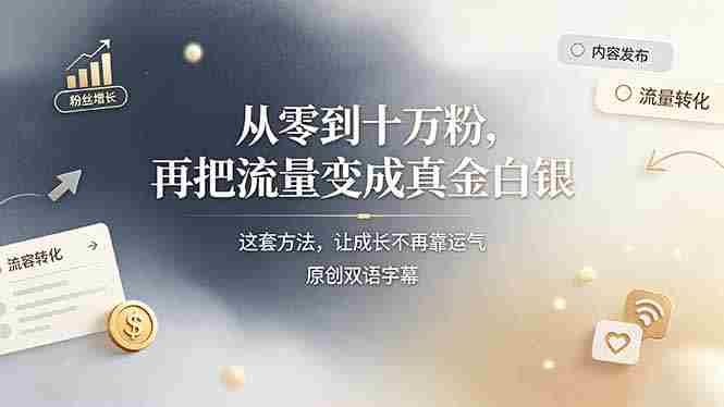 (19198期)从零到十万粉,再把流量变成真金白银——这套方法,让成长不再靠运气【原创双语字幕】-有道网创