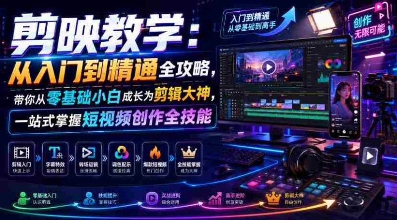 剪映教学:从入门到精通全攻略,带你从零基础小白成长为剪辑大神,一站式掌握短视频创作全技能-有道网创