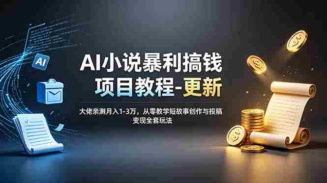 (19293期)AI小说暴利搞钱项目教程-更新,大佬亲测月入1-3万,从零教学短故事创作与投稿变现全套玩法-有道网创