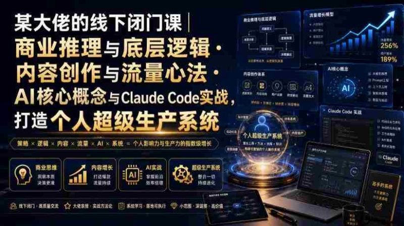 某大佬的线下闭门课|商业推理与底层逻辑・内容创作与流量心法・AI核心概念与Claude Code实战,打造个人超级生产系统【录音+图片】-有道网创
