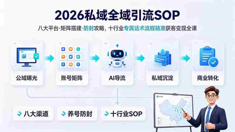 (19248期) 2026私域全域引流SOP|八大平台·矩阵搭建·防封攻略,十行业专属话术流程精准获客变现全课-有道网创