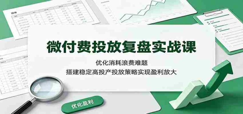 微付费投放复盘实战课:优化消耗浪费难题,搭建稳定高投产投放策略实现盈利放大-有道网创