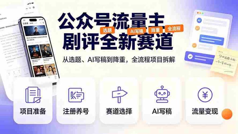 (19348期)公众号流量主剧评全新赛道,从选题、AI写稿到降重,全流程项目拆解-有道网创