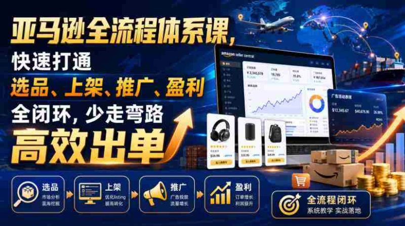 亚马逊全流程体系课,快速打通选品、上架、推广、盈利全闭环,少走弯路高效出单-有道网创