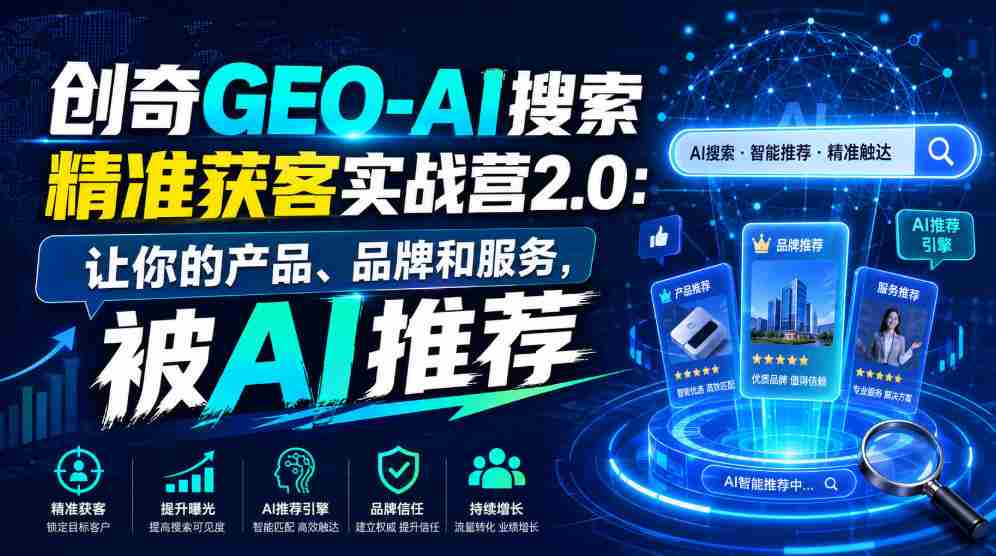 创奇GEO-AI搜索精准获客实战营2.0：让你的产品、品牌和服务，被AI推荐-有道网创