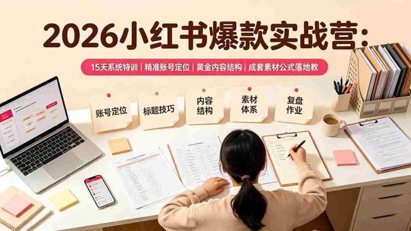 (19332期)2026小红书爆款实战营:15天系统特训|精准账号定位|黄金内容结构|成套素材公式落地教程-有道网创