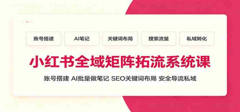 小红书全域矩阵拓流系统课:账号搭建、AI批量做笔记,SEO关键词布局、安全导流私域-有道网创