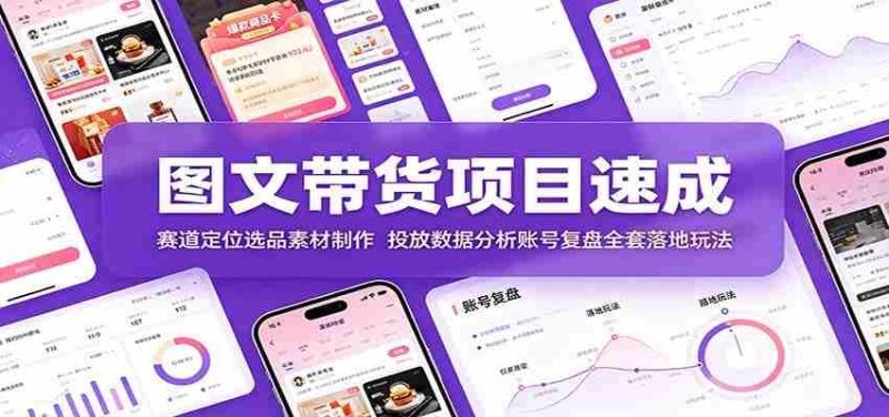 图文带货项目速成:赛道定位选品素材制作,投放数据分析账号复盘全套落地玩法-有道网创