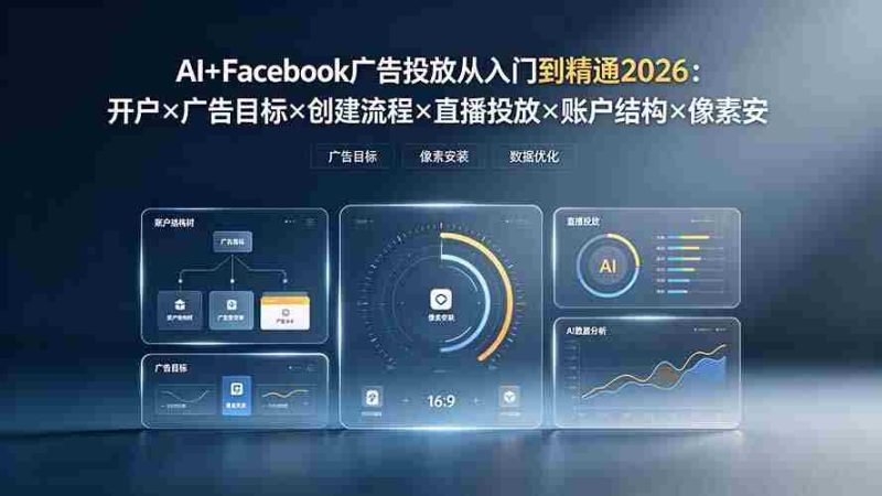 (19465期)AI+Facebook广告投放从入门到精通2026:开户×广告目标×创建流程×直播投放×账户结构×像素安装×AI赋能-有道网创