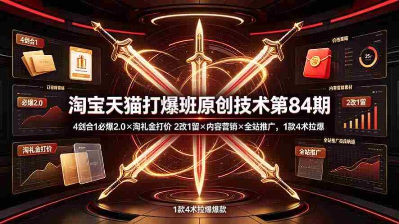 (19428期) 淘宝天猫打爆班原创技术第84期:4剑合1必爆2.0×淘礼金打价×2改1留×内容营销×全站推广,1款4术拉爆-有道网创