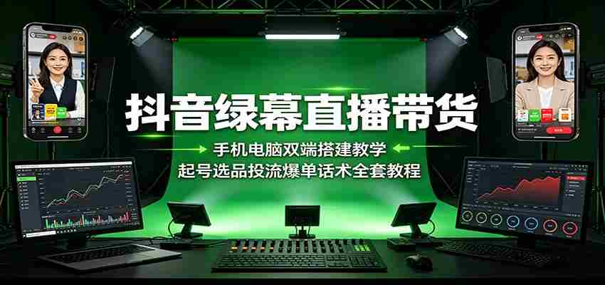 抖音绿幕直播带货：手机电脑双端搭建教学，起号选品投流爆单话术全套教程-有道网创