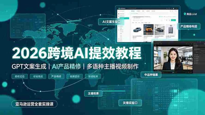 (19286期)2026跨境AI提效教程·GPT文案生成|AI产品精修|多语种主播视频制作,亚马逊运营全套实操课-有道网创