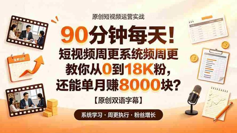 (19265期)90 分钟每天!短视频周更系统教你从 0 到 18K 粉,还能单月赚 8000 块?【原创双语字幕】-有道网创