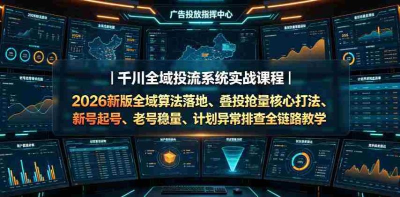 千川全域投流系统实战课程|2026新版全域算法落地、叠投抢量核心打法、新号起号、老号稳量、计划异常排查全链路教学-有道网创