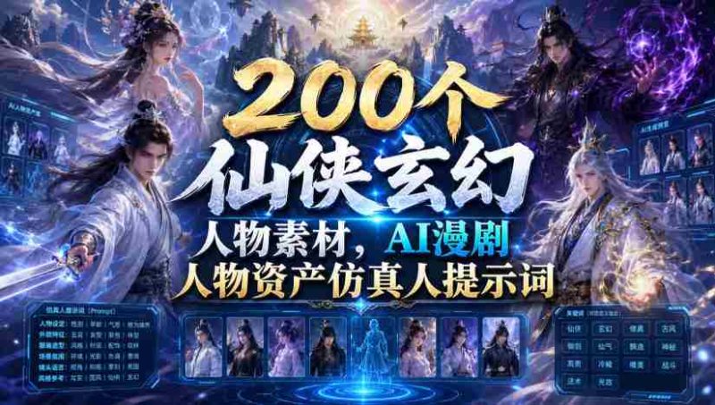 200个仙侠玄幻人物素材,AI漫剧人物资产仿真人提示词-有道网创