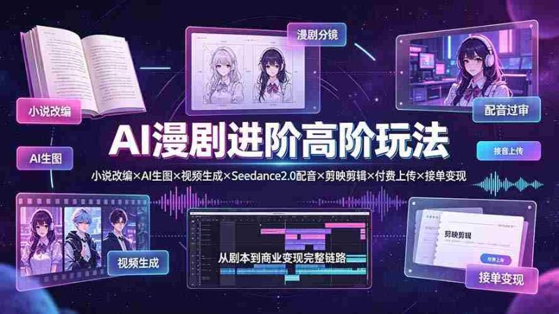 (19430期)AI漫剧进阶高阶玩法:小说改编×AI生图×视频生成×Seedance2.0配音×剪映剪辑×付费上传×接单变现-有道网创