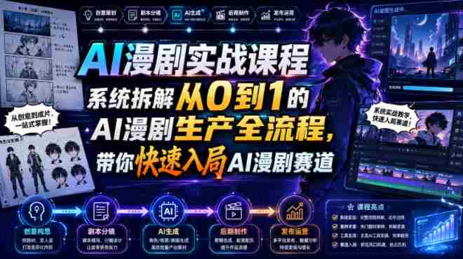 AI漫剧实战课程,系统拆解从0到1的AI漫剧生产全流程,带你快速入局AI漫剧赛道-有道网创