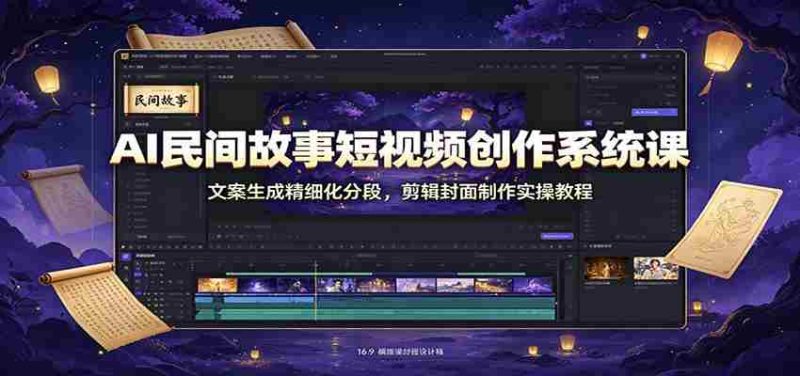 AI民间故事短视频创作系统课:文案生成精细化分段,剪辑封面制作实操教程-有道网创