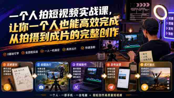 一个人拍短视频实战课,让你一个人也能高效完成从拍摄到成片的完整创作-有道网创