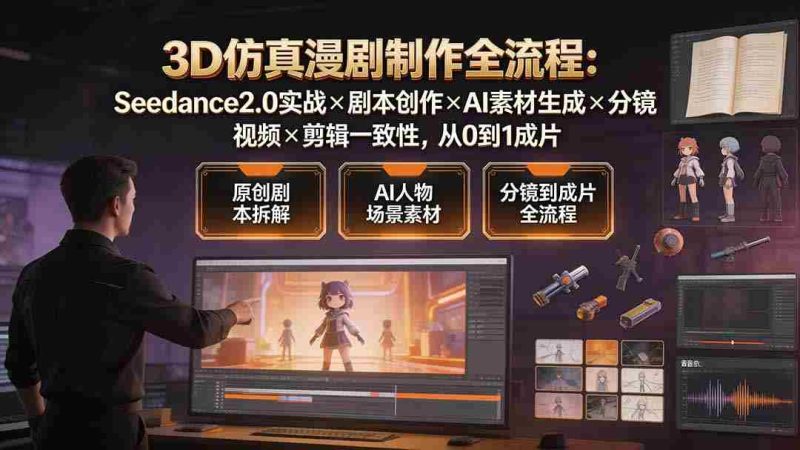 (19341期)3D仿真漫剧制作全流程:Seedance2.0实战×剧本创作×AI素材生成×分镜视频×剪辑一致性,从0到1成片-有道网创