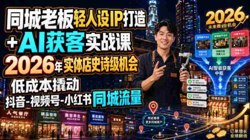 同城老板轻人设IP打造+AI获客实战课,2026年实体店史诗级机会,低成本撬动抖音-视频号-小红书同城流量-有道网创