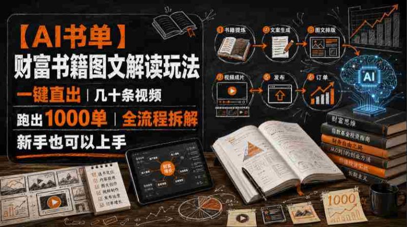 【AI书单】财富书籍图文解读玩法,一键直出,几十条视频,跑出1000单,全流程拆解,新手也可以上手-有道网创