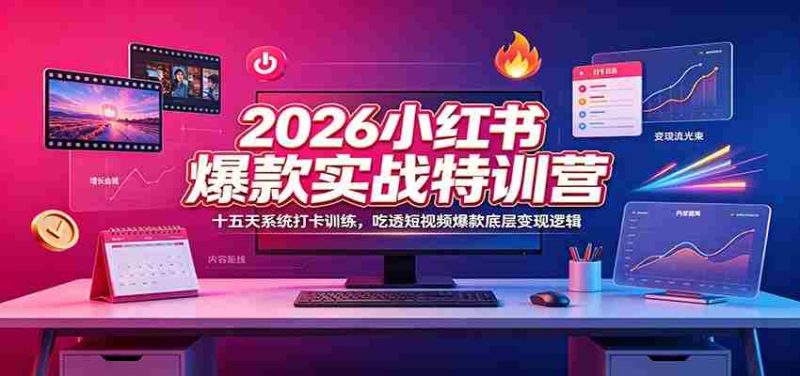 2026小红书爆款实战特训营：十五天系统打卡训练，吃透短视频爆款底层变现逻辑-有道网创